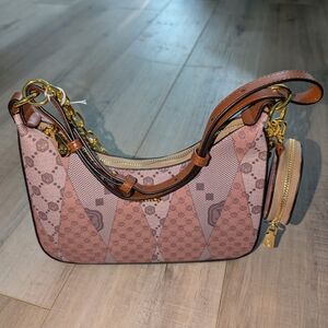 Brown Patterned Clutch with Gold Accents